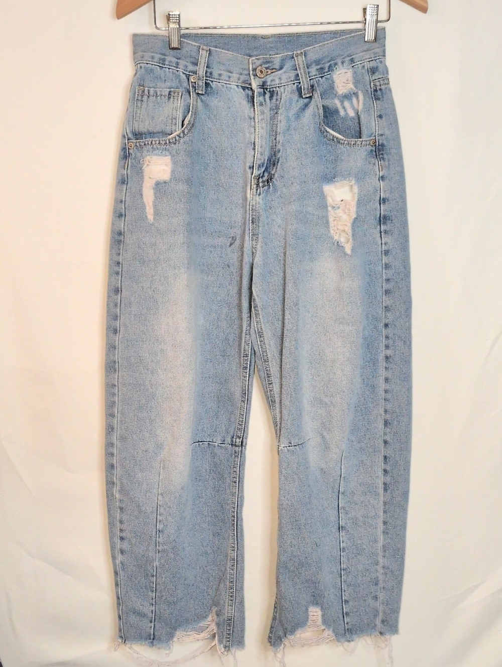 Barrel Leg Light Blue Distressed Jeans Women 28 Waist High Waisted